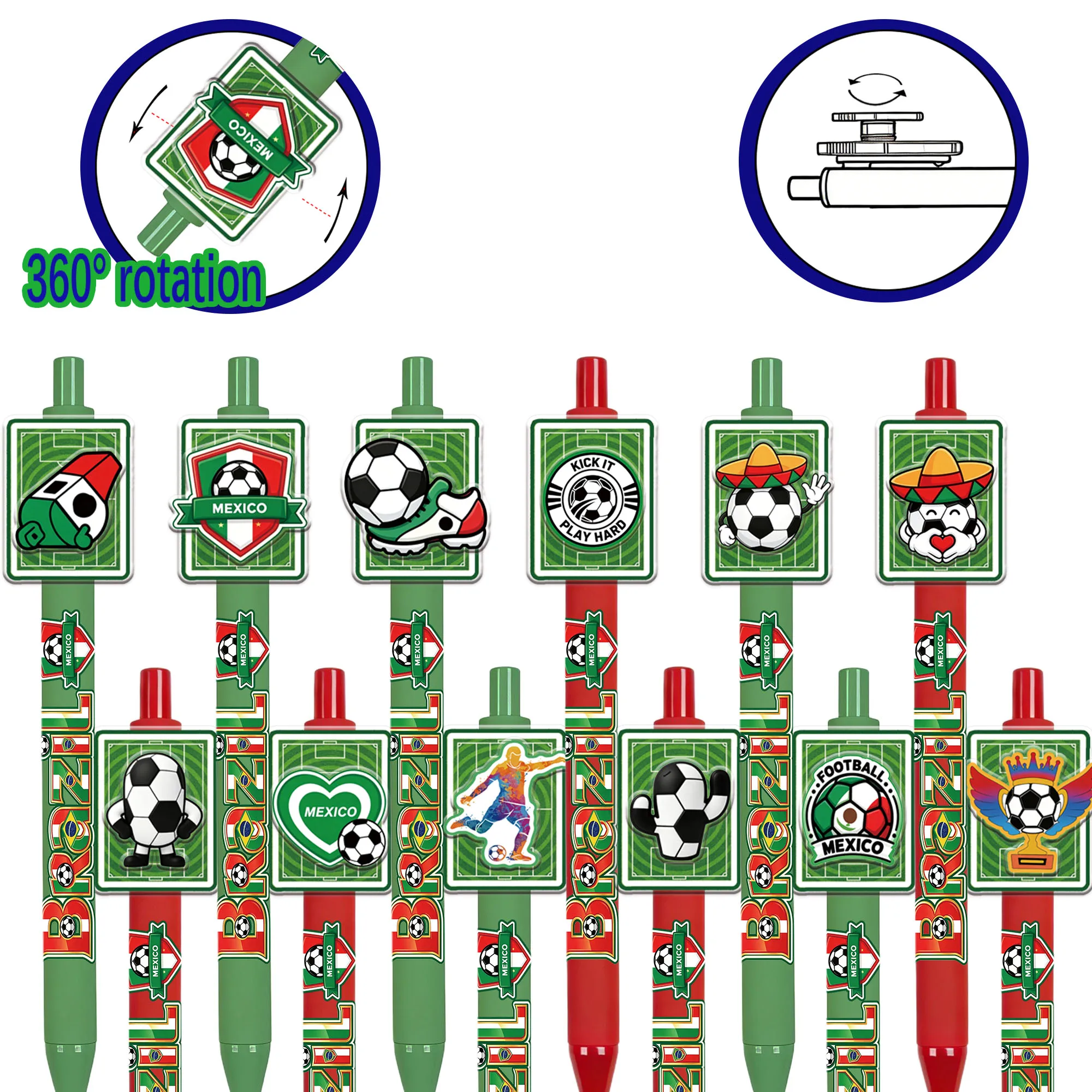 

12pcs Brazil Football Theme Press Ballpoint Pen Brazil Series Gift Pen Student Writing Stationery Commemorative Gift Gift Gift