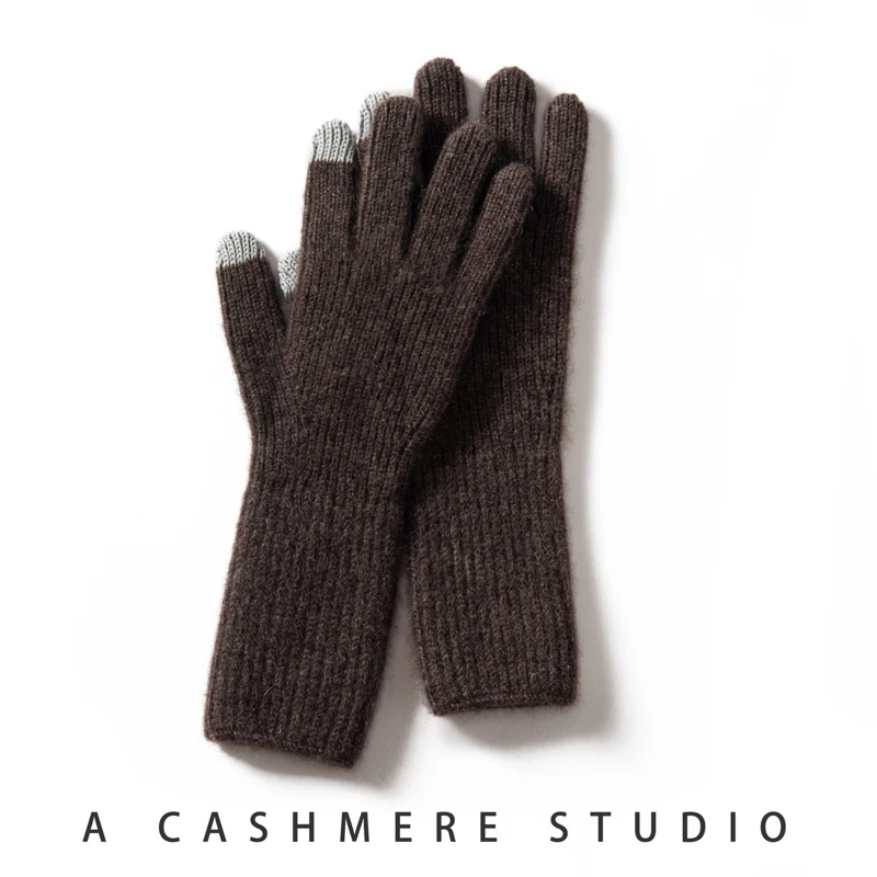 MERRILAMB Herbst Winter Handschuhe Frauen Hohe Qualität Kaschmir Stricken Weiche Warme Touchscreen Fäustlinge Stretch Solide Volle Finger Guantes – Detail 6