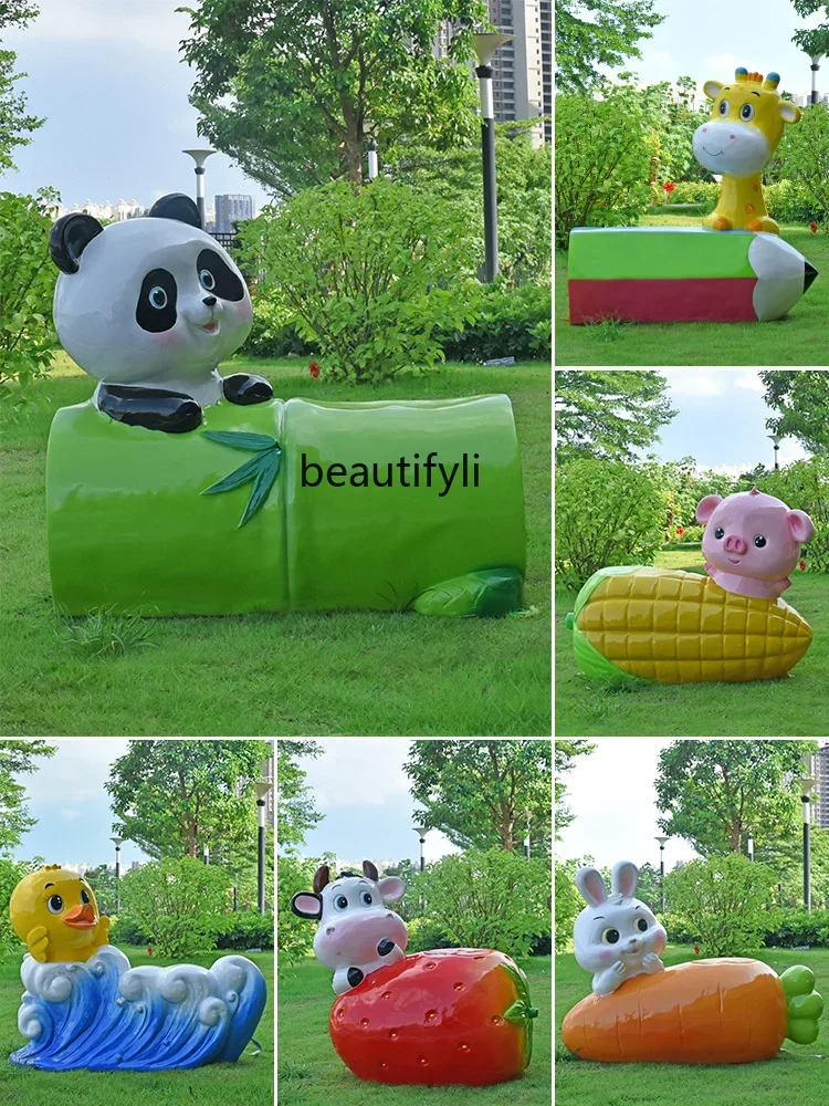 Outdoor Cartoon Animal Seat Sculpture FRP Shopping Mall Kindergarten Forest Scenic Spot Park Chair Decorative Ornaments