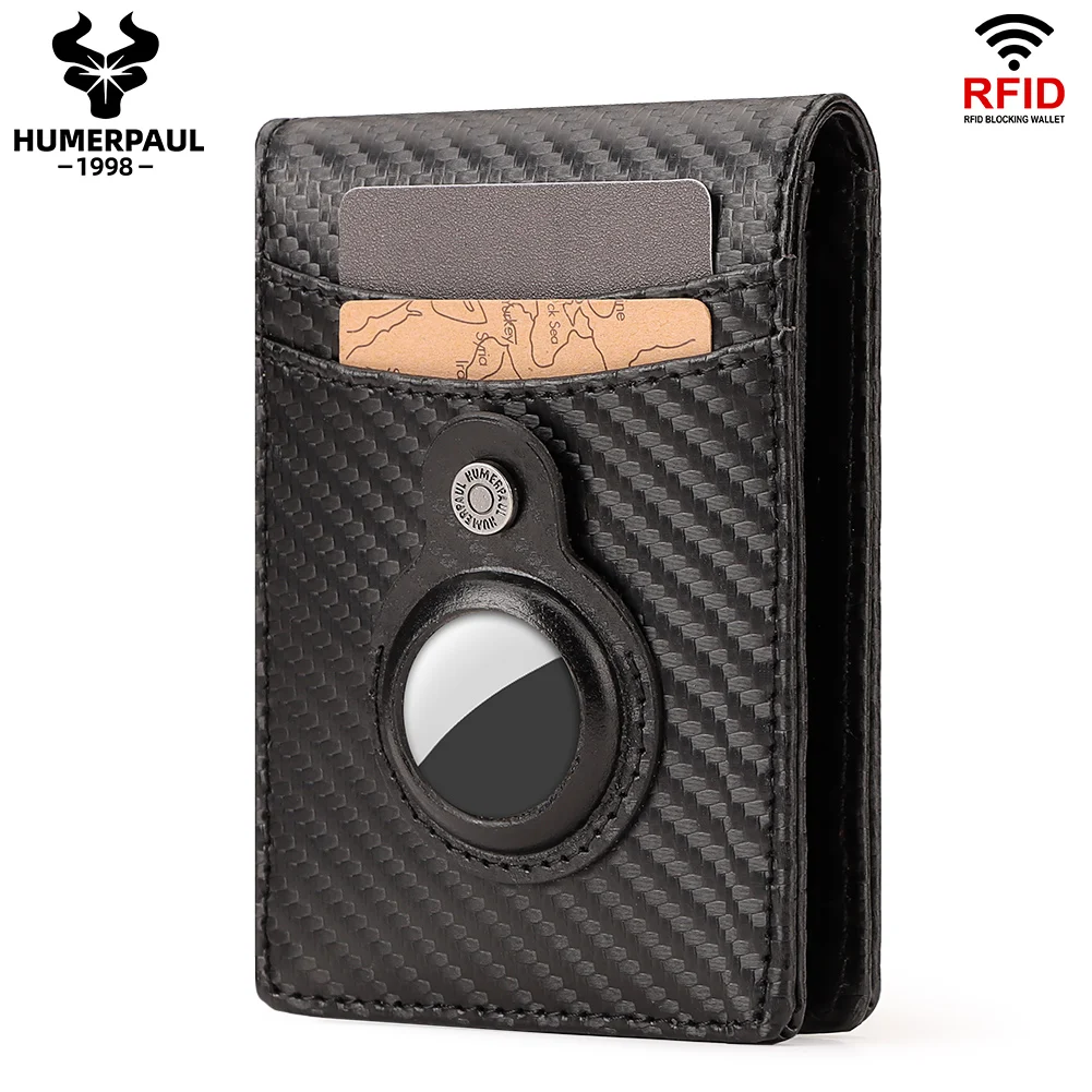 

Carbon Firber AriTag Wallet with RFID Blocking Credit Card Holder Genuine Leather Anti-theft Brush Dollar Clip Bifold Male Slim