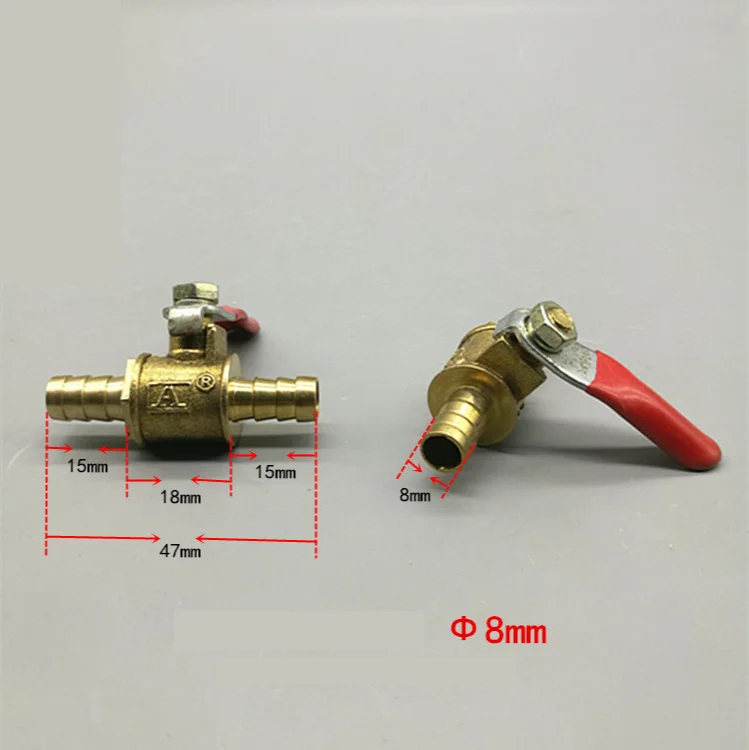 Red Handle Valve 6mm 8mm 10mm 12mm Hose Barb Inline Brass Water Oil Air Gas Fuel Line Shutoff Ball Valve Pipe Fittings