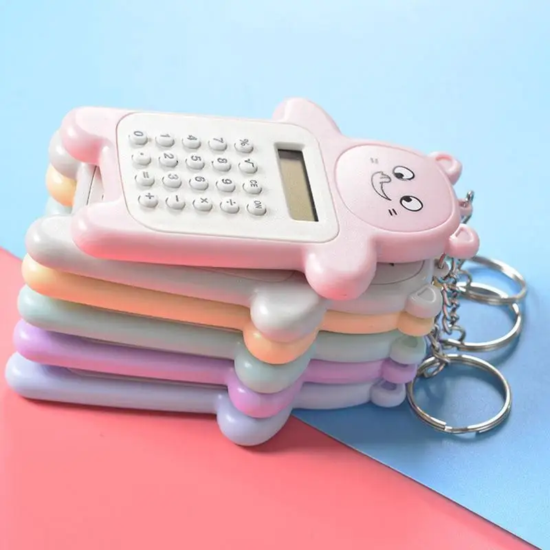 Mini Calculator Calculator Keychain Cartoon Cute Bear Ultra-thin Button Calculator Creative Keychain Decoration School Supplies