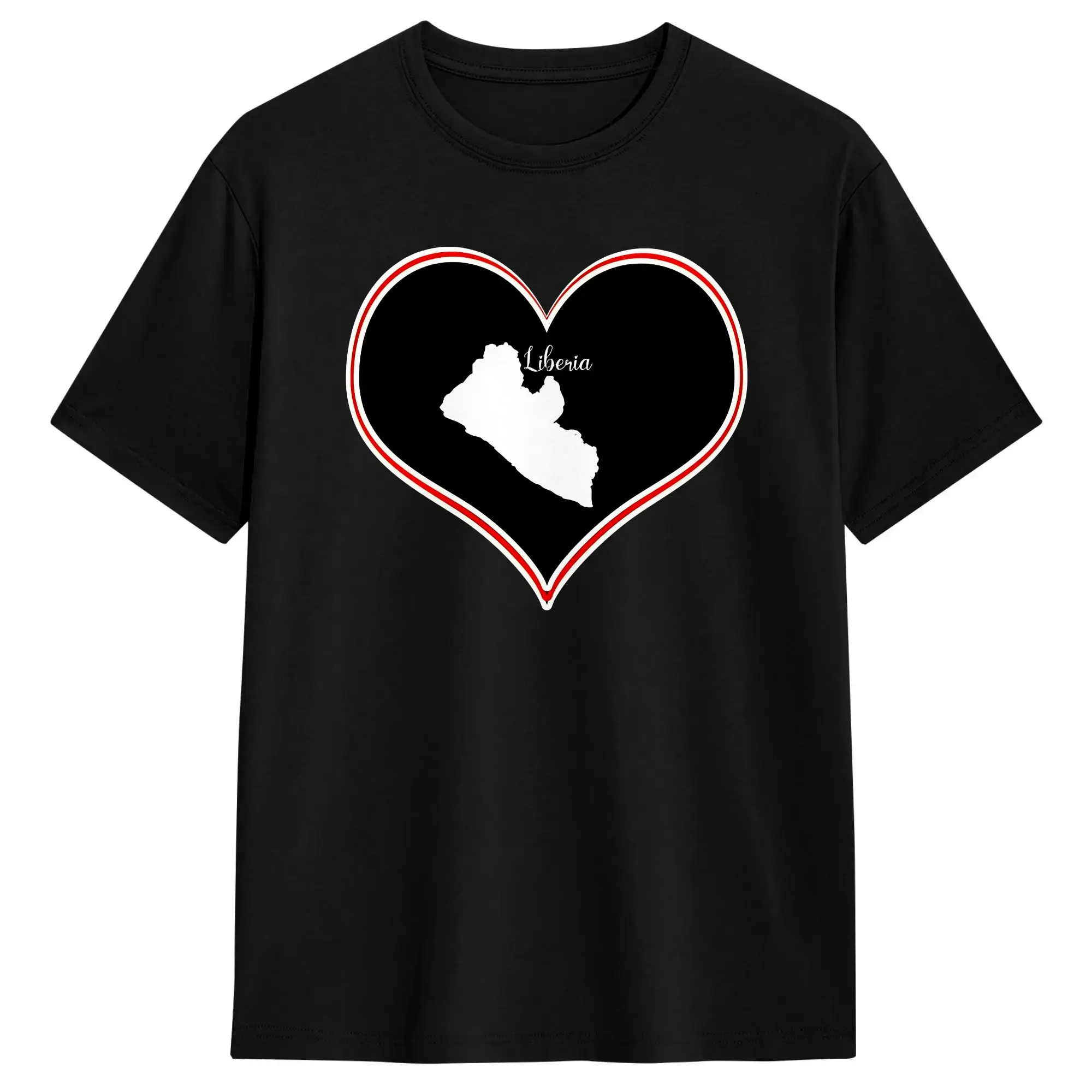 Black Heart Map Liberia T Shirt Men 100% Cotton Casual T-Shirt O Neck  Tees Short Sleeve Clothing Plus Size