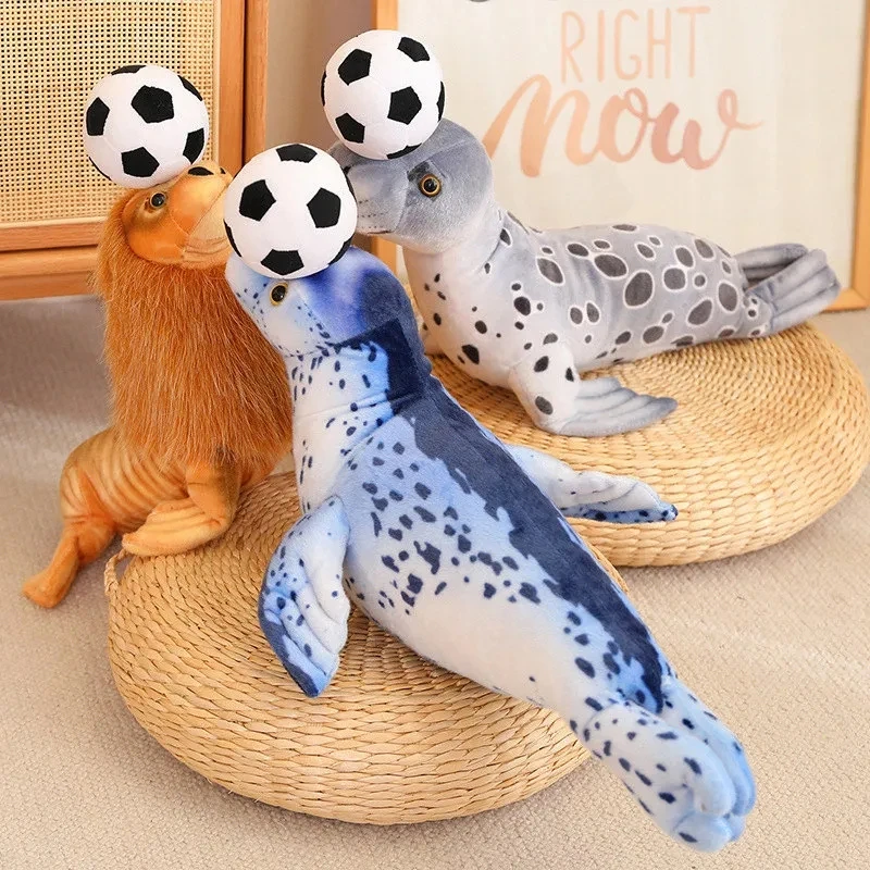 

1pc 37/53CM Funny Seal & Sea Lion Plush Toys Heading the Ball Stuffed Soft Simulation Infauna Seal Funny Children's Decor Gift