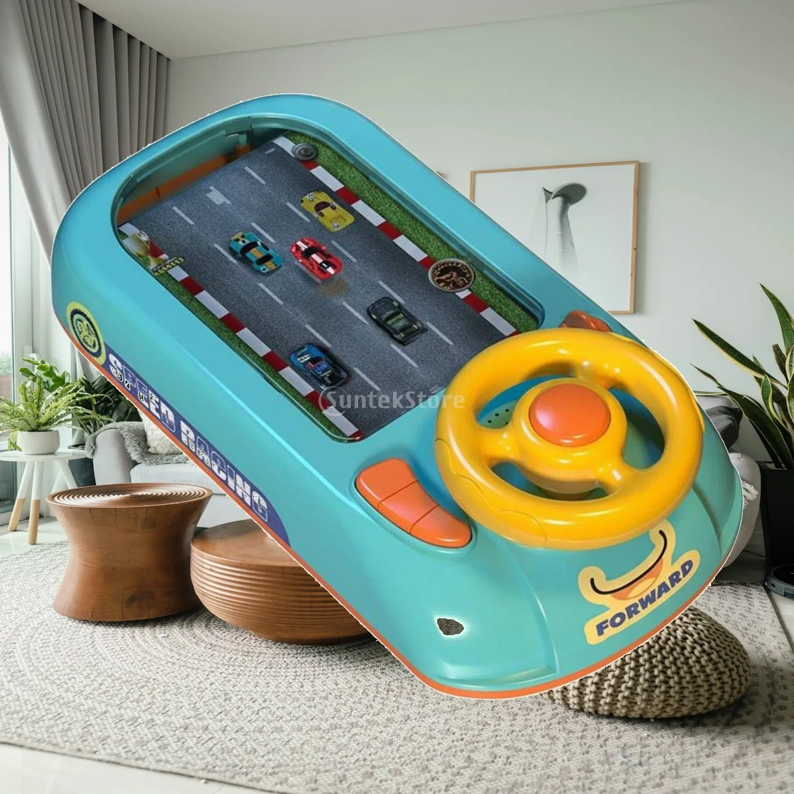 Simulated Driving Steering Wheel Toy Adjustable Speed Car Adventure Game Music Function Handheld Game Console for Children,