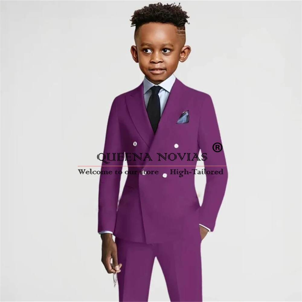 Trajes de boda elegantes para niños, chaqueta de doble botonadura, pantalones, esmoquin sólido para niños, vestido de graduación de fiesta de noche hecho a medida, 2 piezas