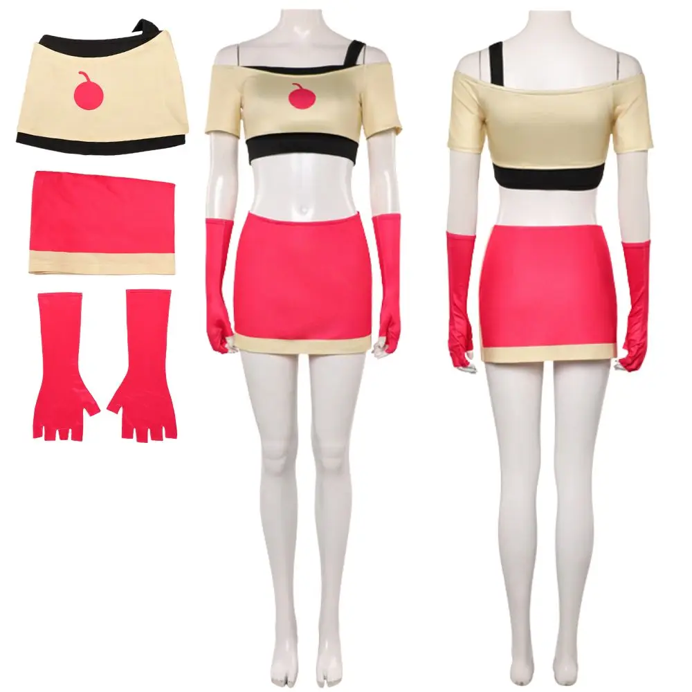 Hazzbin Cherri Bombs Cosplay disfraz de fantasía disfraz de Hotel para mujer falda superior guantes trajes de juego de rol traje de Carnaval de Halloween