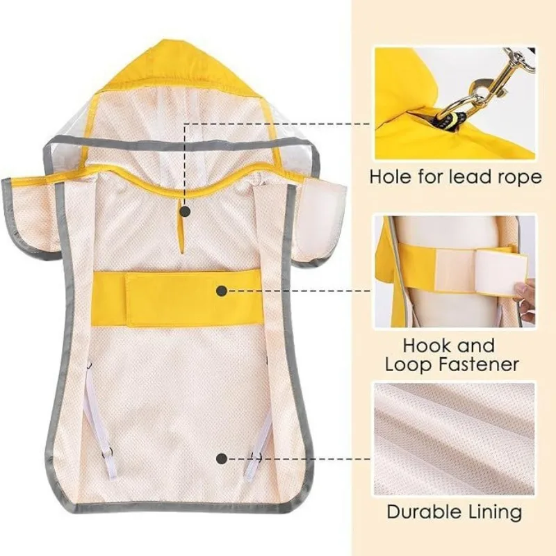 Waterproof Dog Raincoat with Adjustable Hood Transparent Design Reflective Storage Pouch Double Layer Pet Poncho  Pet Clothes