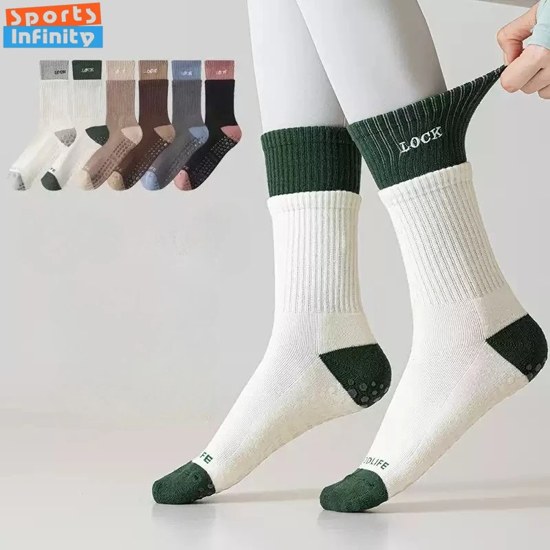 

Eur35-42 Winter Thick Towel Bottom Yoga Socks Anti Slip Indoor Fitness Dance Pilates Training Socks Women Mid Tube Sports Socks
