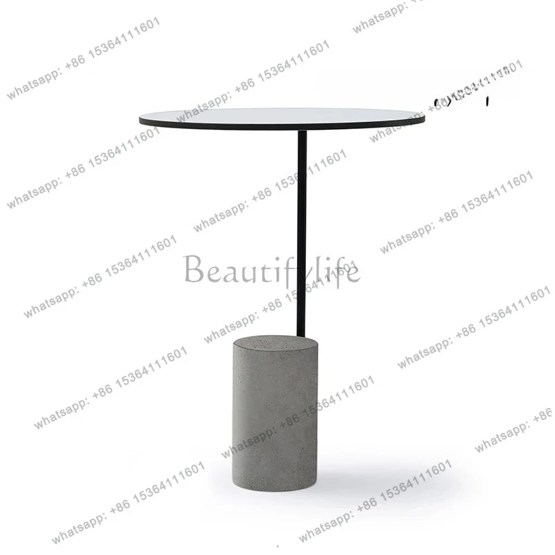 Nordic creative designer side few marble wrought iron coffee table cement small round table living room bedside