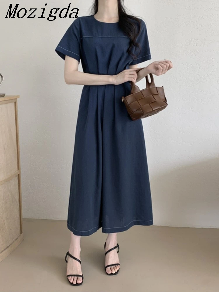 

Summer Long Dress Women Short Sleeve Vintage Fashion Ruffle Pleated Ladies Dresses Korean Style Loose Casual Woman A-Line Dress