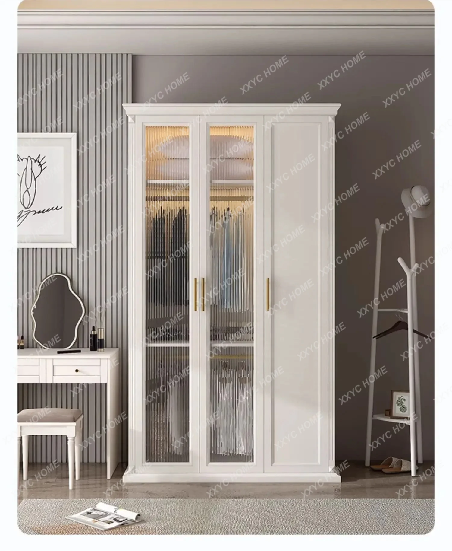 solid wood wardrobe home bedroom modern simple light luxury overall wardrobe FT