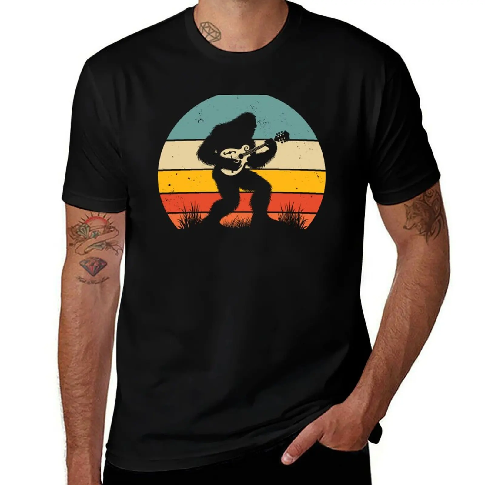 

Bigfoot Sasquatch Playing Mandolin Vintage Music Lover T-Shirt oversized Funny t-shirt graphic shirts workout shirts for men