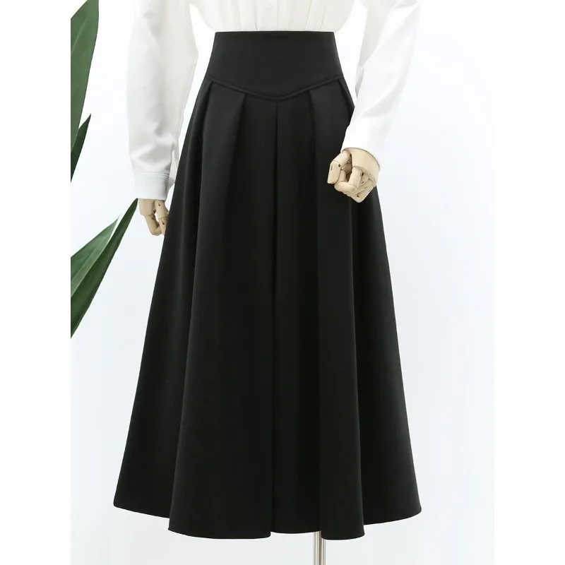 Winter Woolen for Women Autumn Winter Drapey High Waist Slimming Long Covering the Crotch Pleated Skirt