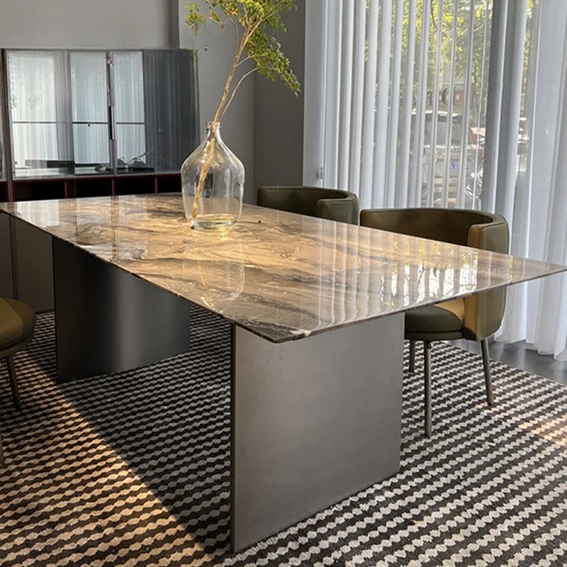 

Natural marble dining table rectangular Italian minimalist modern light luxury villa dining table
