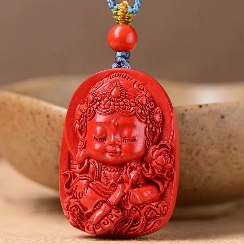 Extremely Beautiful High-Content Natural Red Sand Green Tara Carved Pendant