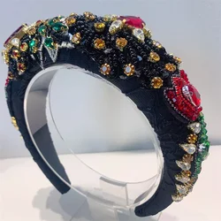 Sparkly Pink Full Crystal Princess Headbands Rhinestone Baroque Hairbands For Women Hair Accessories Girls Wedding Tiara