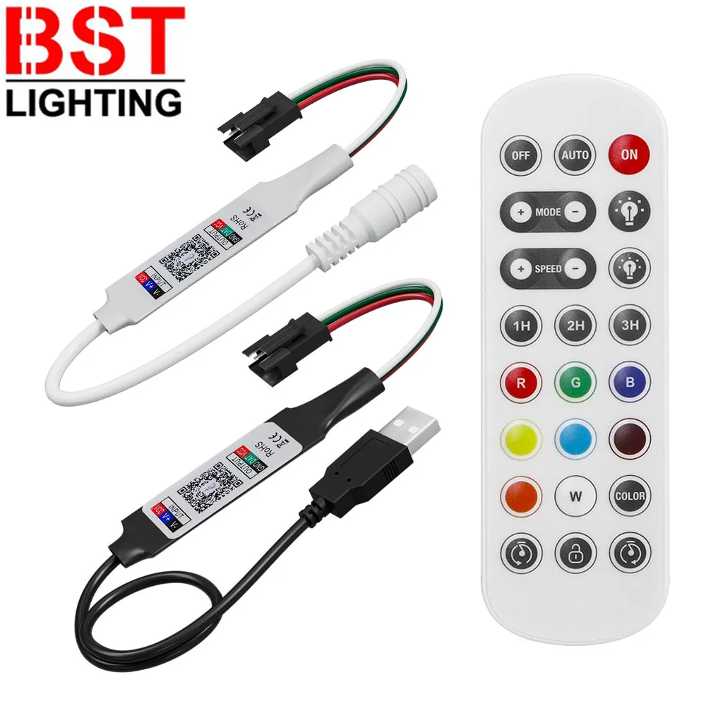 USB/DC WS2811 WS2812B Smart RGBIC LED Controller 2.4G 24Keys Remote Bluetooth APP For WS2812 RGB Pixels Led Strip Light DC5-24V