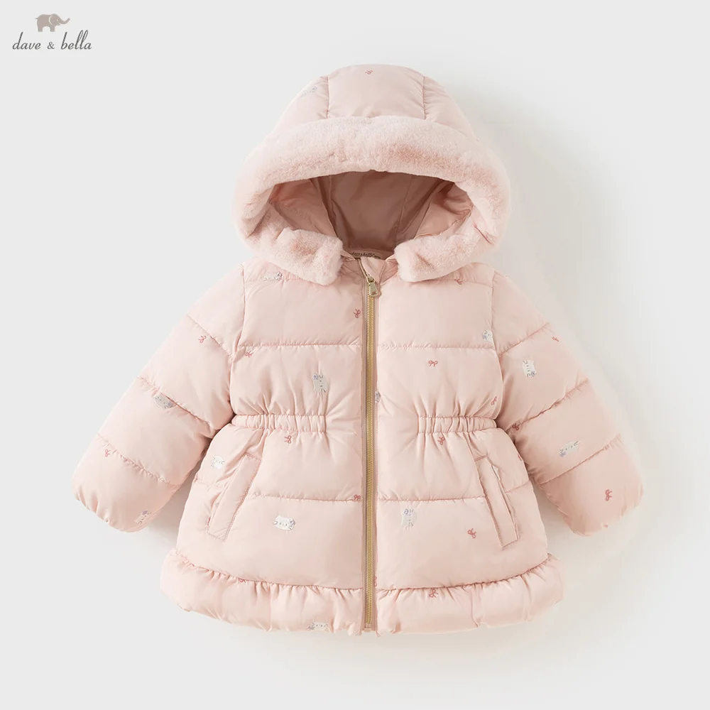 Dave Bella Girls Coat Autumn Winter Baby Velvet Hooded Fashion Overcoat Kids Thick Jacket Waterproof Children Clothing DB4254112