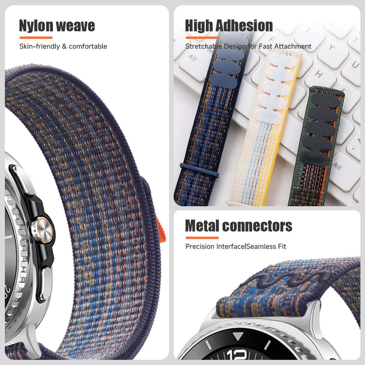 حزام حلقة من النايلون لساعة سامسونج جالاكسي 8 40 مللي متر 44 مللي متر 8 كلاسيكي 46 مللي متر سوار رياضي لساعة جالاكسي 8/8 سوار معصم كلاسيكي