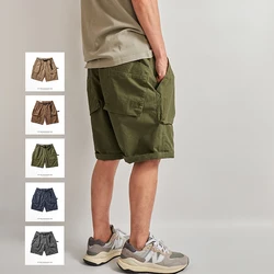 Sommer Amerikanischen Retro Gewebt Cargo-Shorts männer Mode 100% Baumwolle Gewaschen Lose Multi-tasche Casual Fünf-punkt hosen mit Gürtel