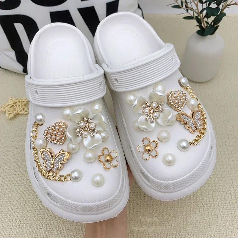 10PCS Creative Shoe Decoration Fashion DIY Shoe Flower Shoe Jewelry Set Diamond Butterfly Pearl Flower Detachable Chain Buckle image 2