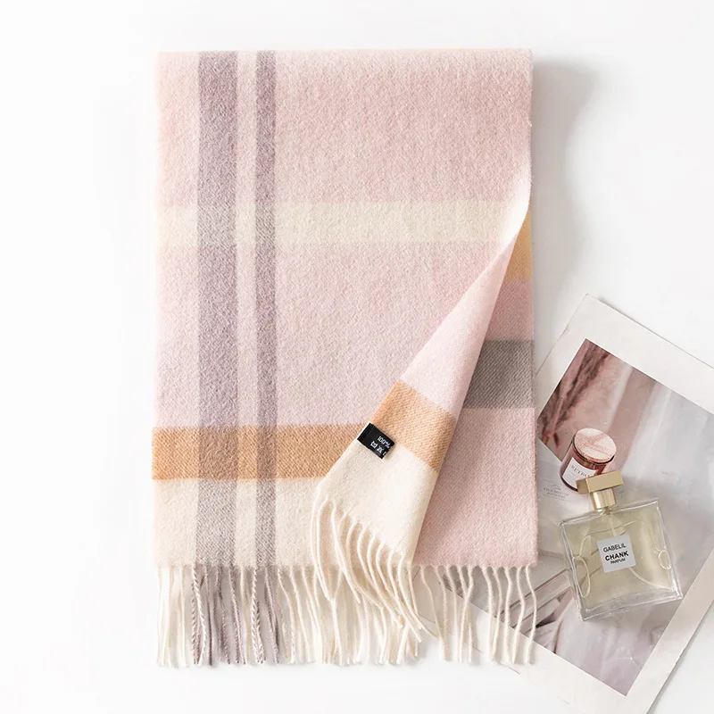 

Scarf Women Autumn Winter Pink Wool Long Shawl Neck Wrap Warm Accessory For Cold Weather Holiday Luxury