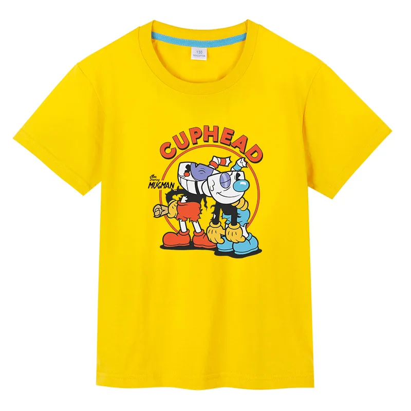 

Cuphead Mugman Kids T-shirt 100% Cotton Boy Girl Short Sleeve T Shirts summer Kids Casual Clothing Unisex Tops Vest Tees