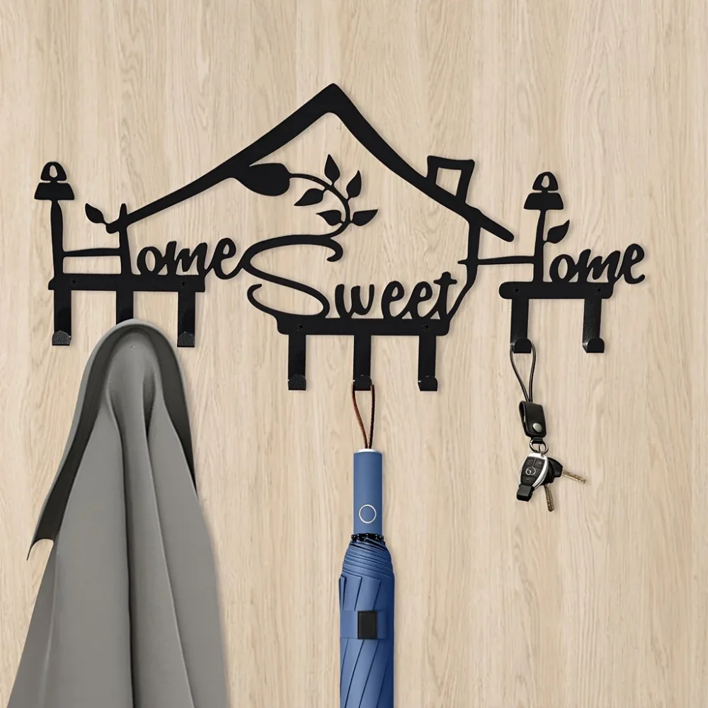 1pc Metal Wall Mounted Coat Rack Home Sweet Home - Modern Coat Rack,Wall Hooks, Entryway Decor,Entryway Wall Hooks, Wall Art