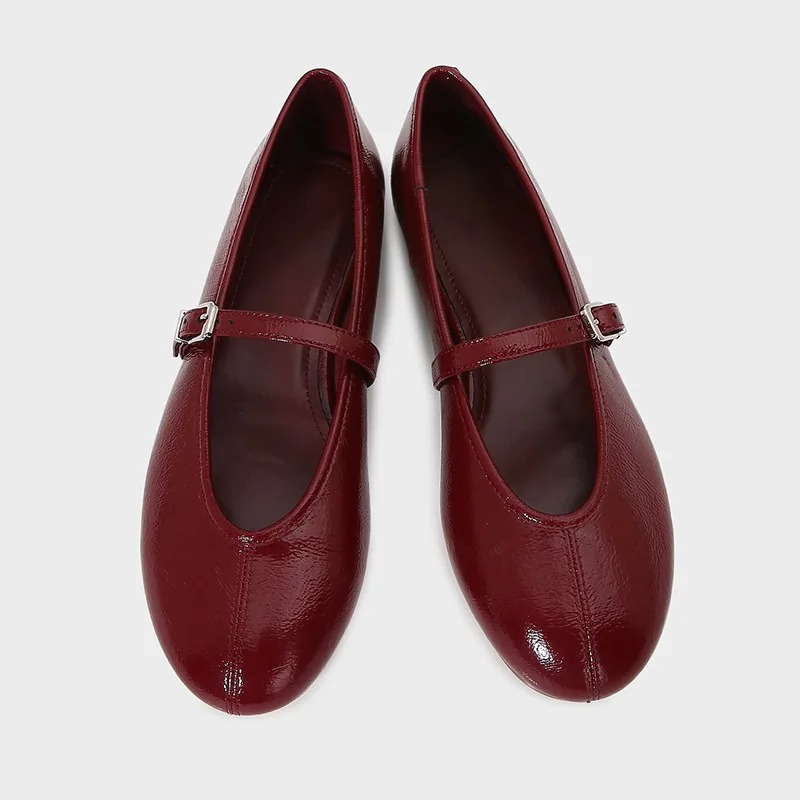 

2025 spring new women's shoes red patent leather effect ballet flats casual shallow mouth flat heel single shoes women