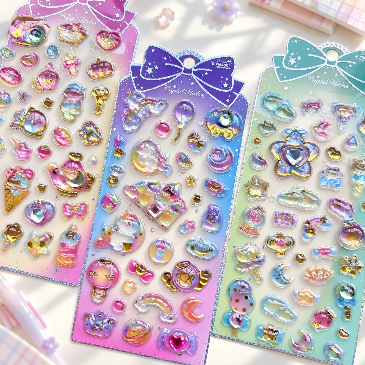 NEKONI Sweet Dream Unicorn Castle 3D Relief Crystal Stickers Phone Decoration Sticker Stationery Sticker School Supplies Gift