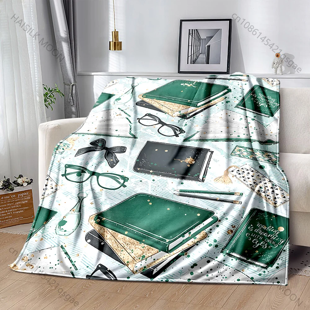 Multiple sizes Books, glasses, stationery ensemble Print Blanket Warm Soft for Children Adults Luxury Gifts Home Sofa Travel