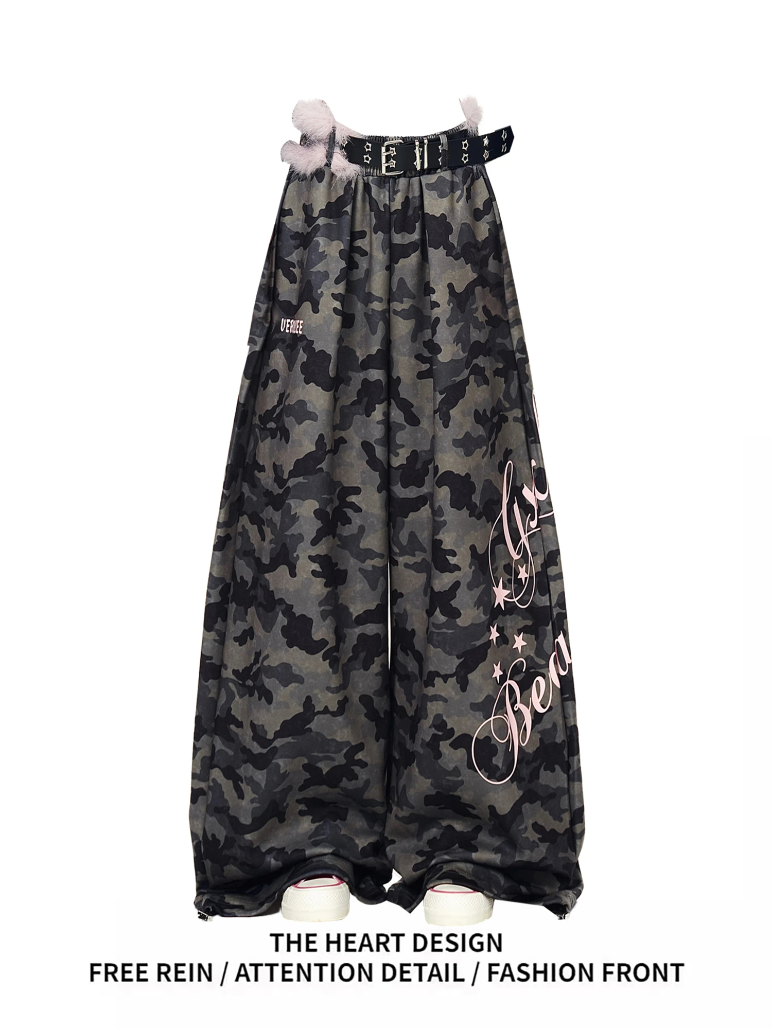 Women's Y2K Gothic Baggy Pants Streetwear Loose Wide Leg Trousers with Letter Print Casual Hip Hop Fashion Pants