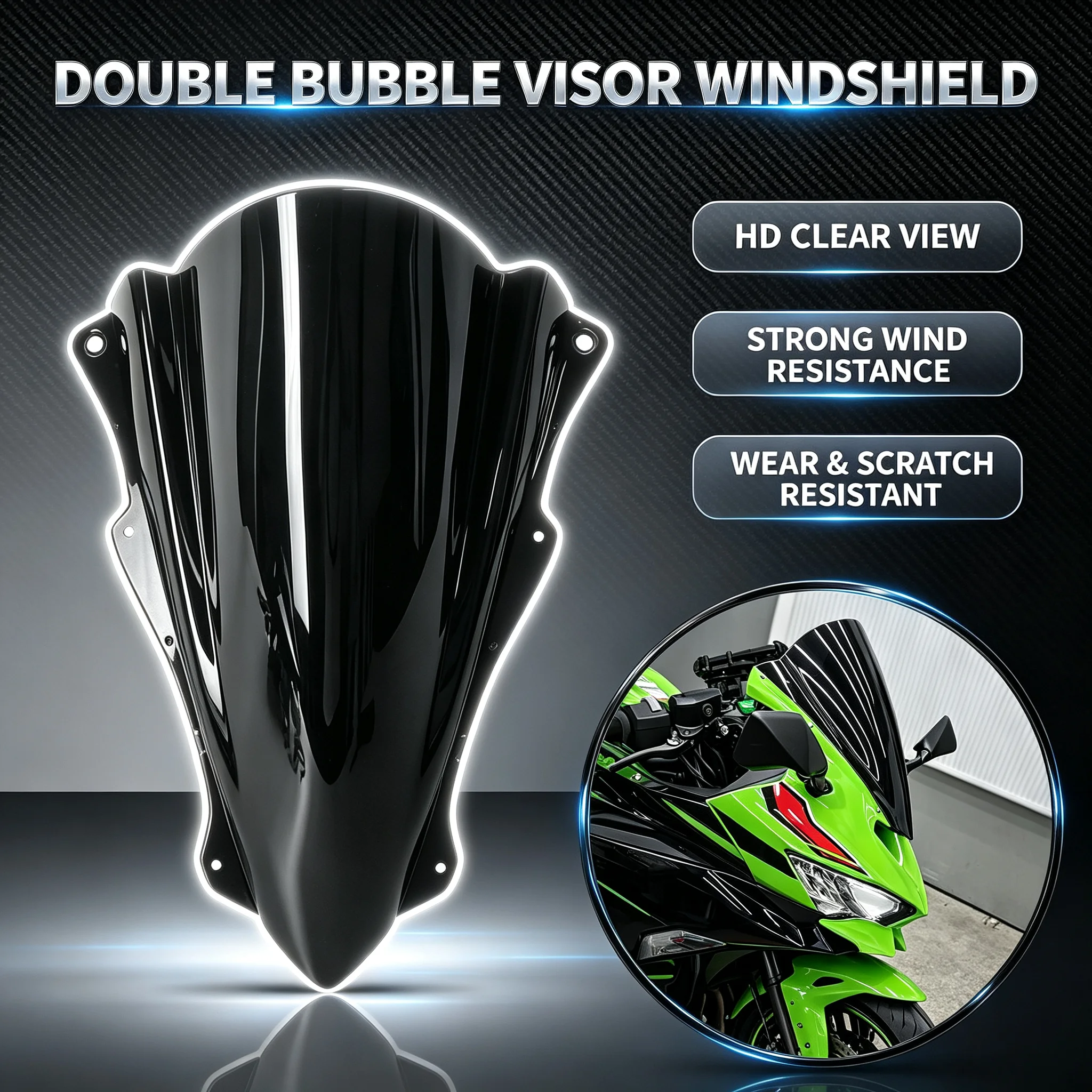 Double Bubble Viser Racing Windshield Air Deflector For Ninja ZX-4RR ZX4RR ZX-4R ZX4R ZX25R ZX-25RR ZX25RR 2023-2025 Windscreen
