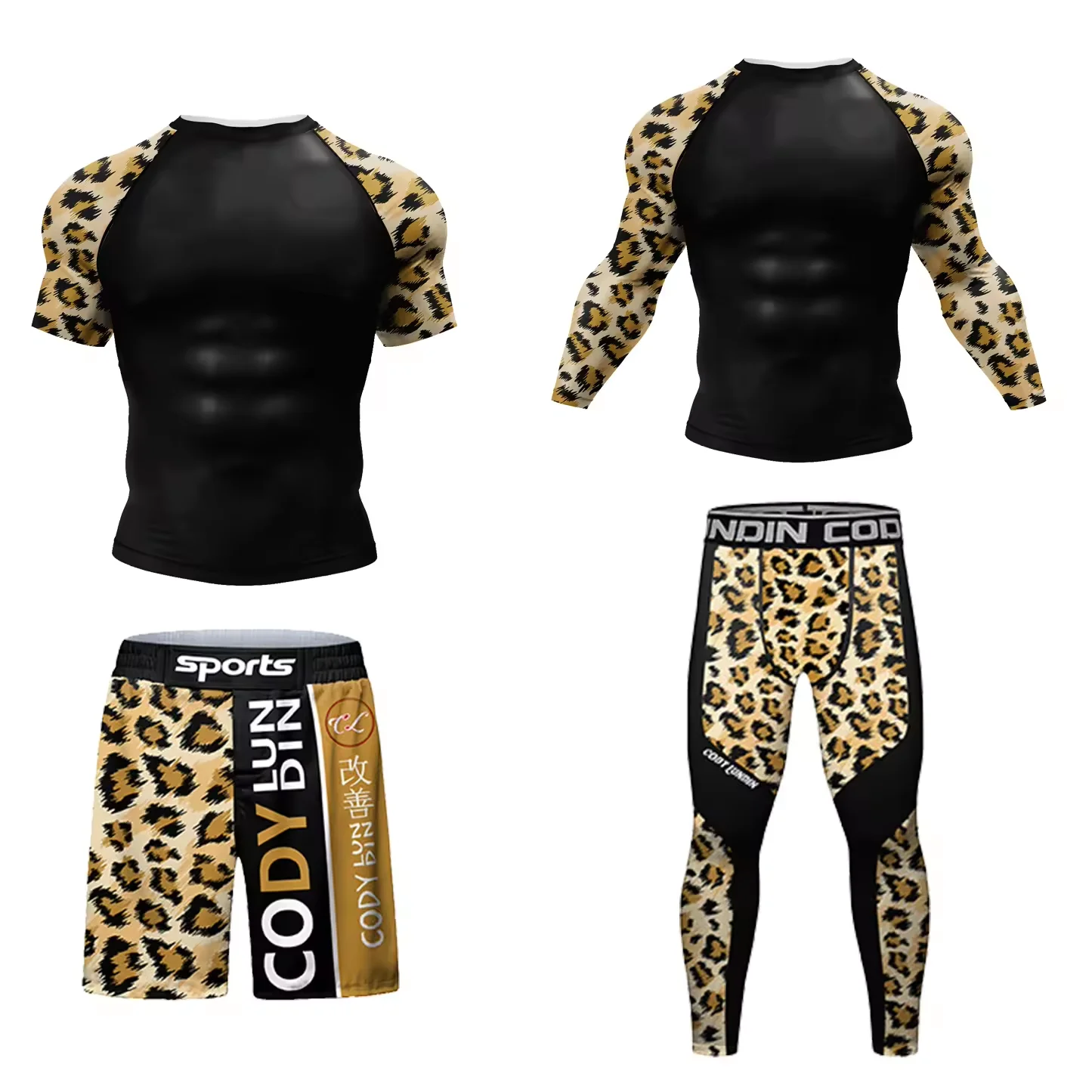 4Pcs/set Rashguard Men MMA Compression Shirts  Jiu Jitsu MMA T-shirt+Pant Muay Thai Shorts Clothing Bjj Gi Kickboxing Jerseys