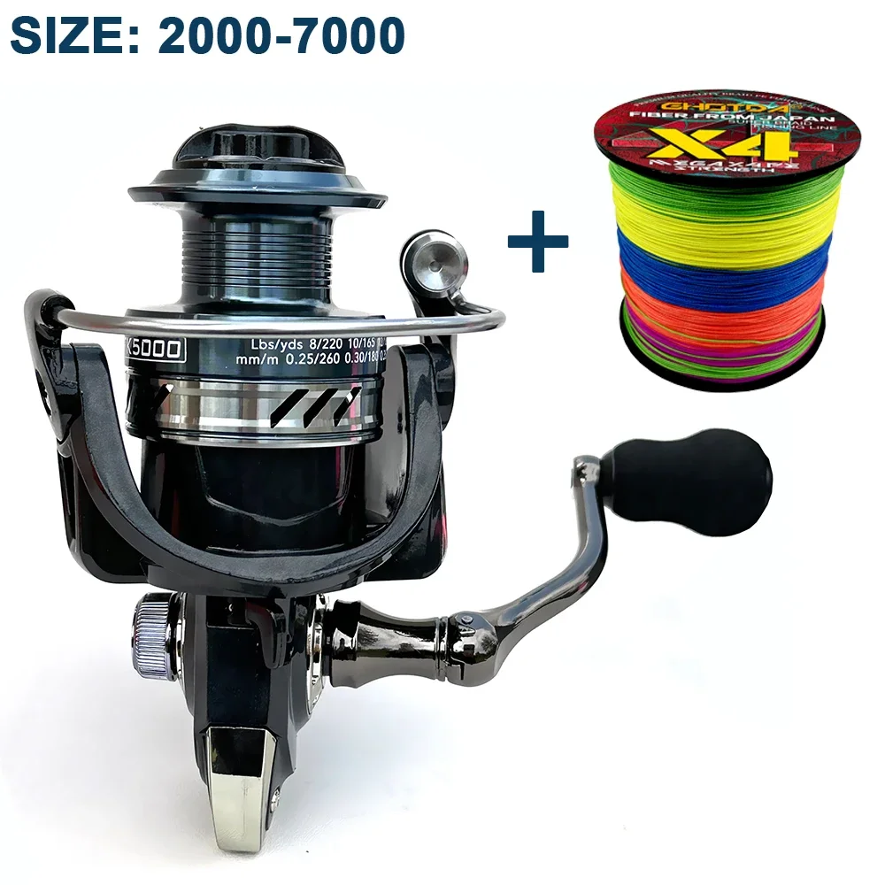 Lure Cast Fishing Reel Spinning Wheel 2000 3000 4000 5000 6000 7000 Metal Deep Spool Carp Fishing Coils EVA Handle Max Drag 8kg