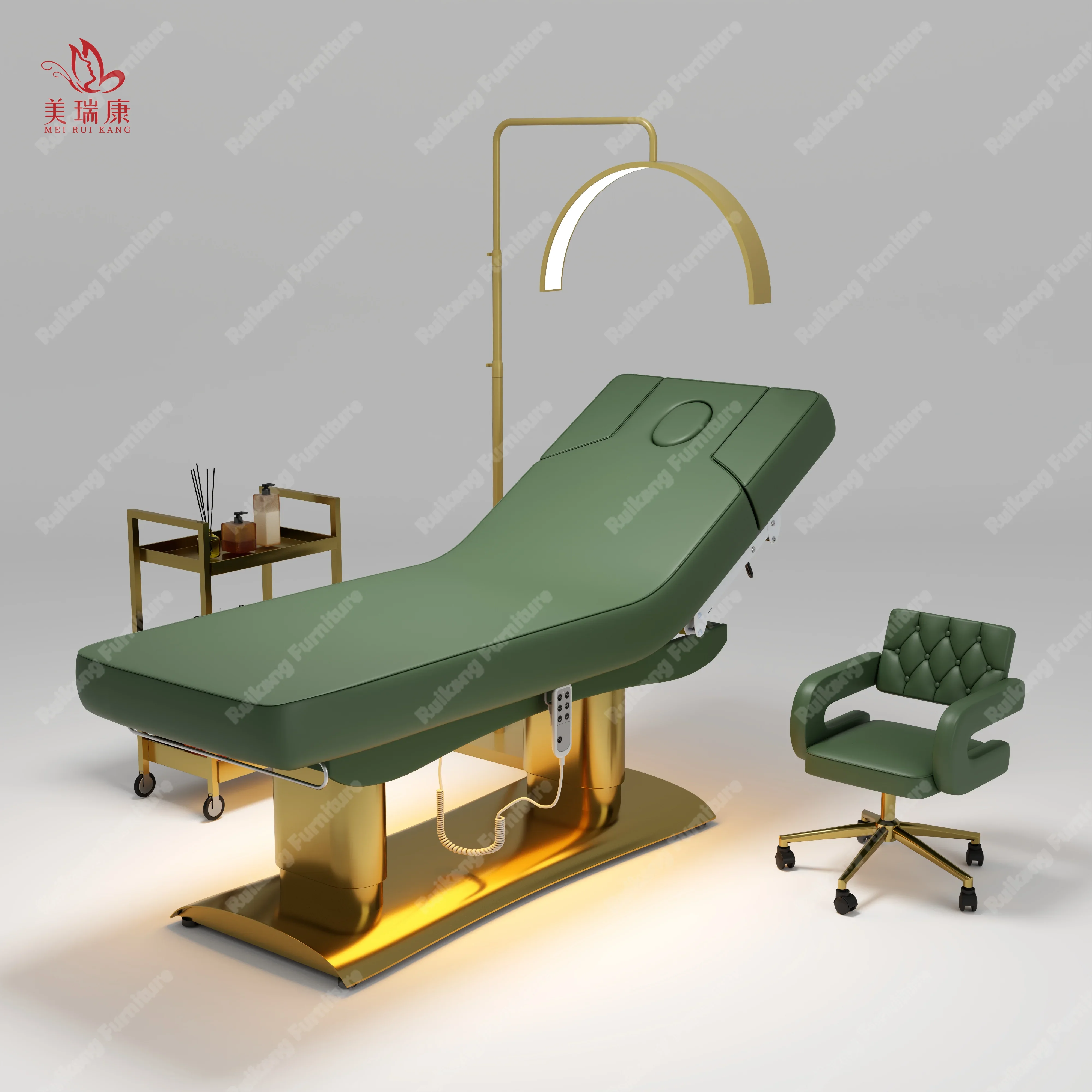 Full Electric One-Button Lifting LED Light Adjustable Spa Medical Treatment Massage Table Facial Beauty Bed