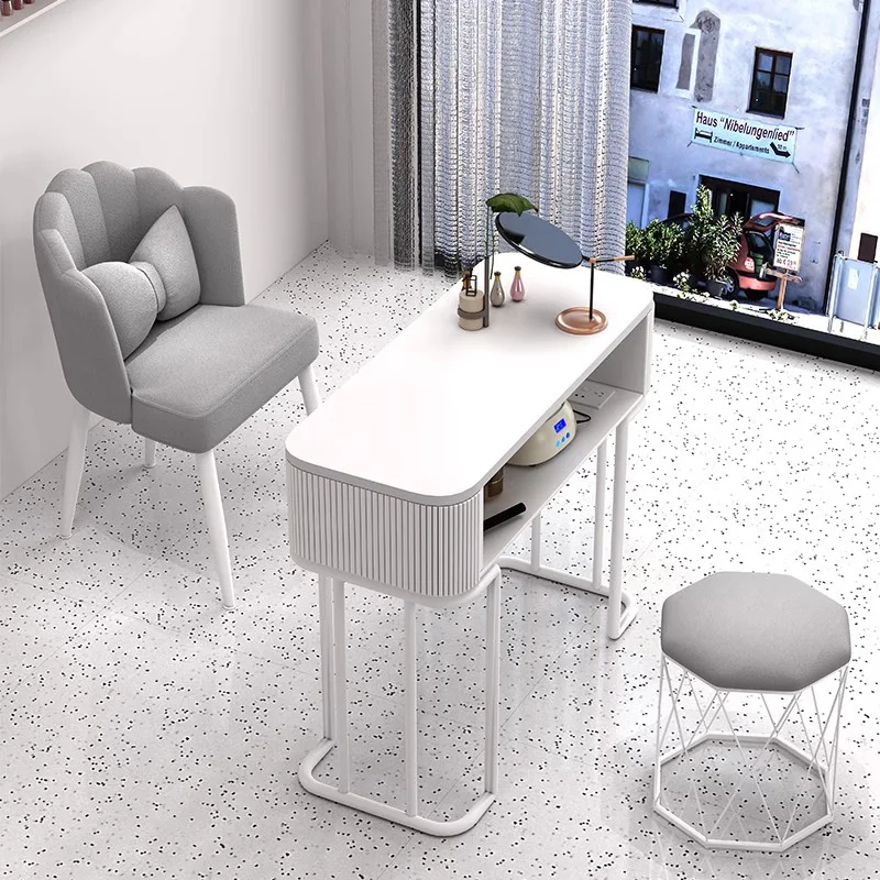 Modern Minimalist Manicure Nail Table Elegant Aesthetic Smooth Practical Manicure Nail Table Curved Unique Mesa Salon Furniture