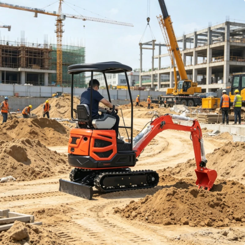 1 Ton Mini Excavator with Breaker & Bucket Rubber Track Digger for Farm Renovation and Site Demolition