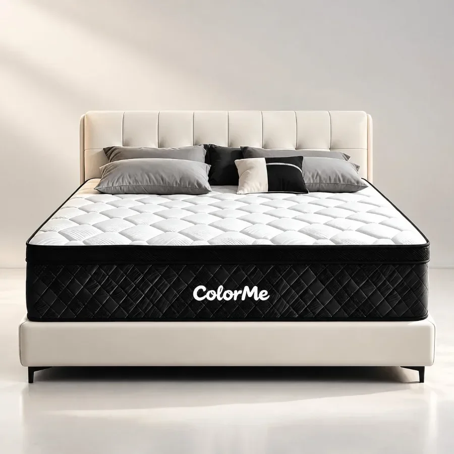Queen Size Mattress for Bedroom Use, Hybrid Gel Memory Foam and Pocket Springs, Gray, 14 Inch Thick with Cooling, Breathable, F