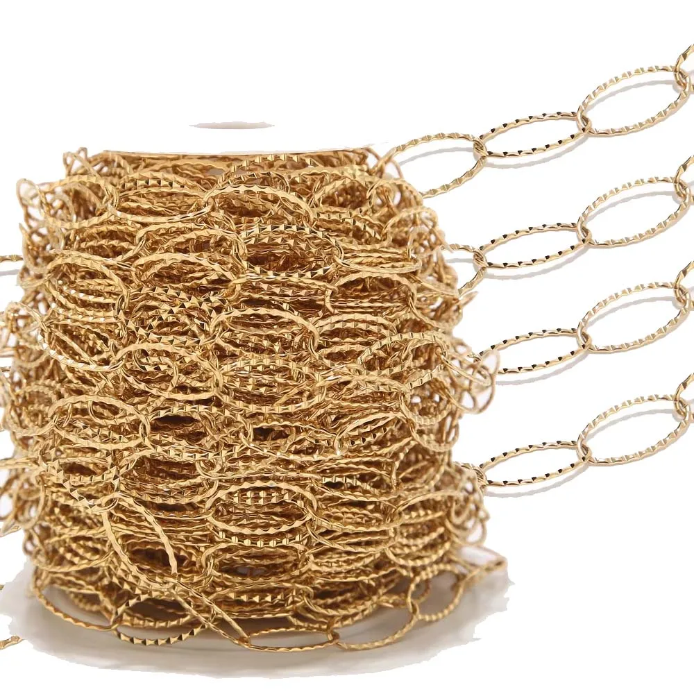 1 Meter 10mm Width Stainless Steel Gold Tone Textured Oval Rolo Cable Link Chain Accessories Fit for Jewelry Making DIY Supplies