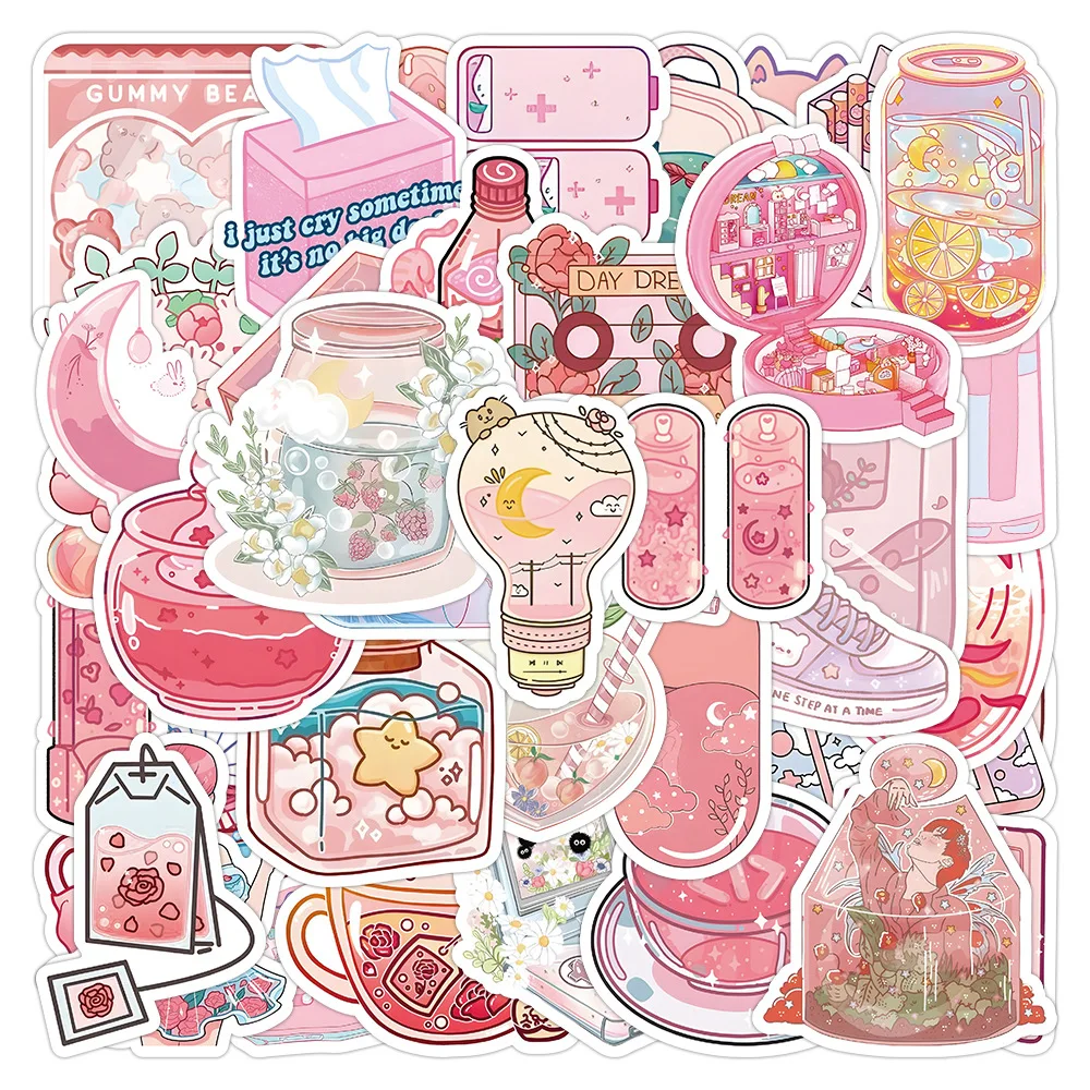 10/30/50PCS Korean INS Style Pink Cartoon Stickers Cute Decals Luggage Skateboard Cute DIY Cool Graffiti Girl Gradient Sticker