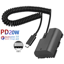 PD USB-C LP-E6NH LP-E6N Dummy Battery Coiled Power Cable For Canon Canon R5, R5 C, R6, R7, R, 5D II/III/IV, 6D, 6D II, 7D, 7D II