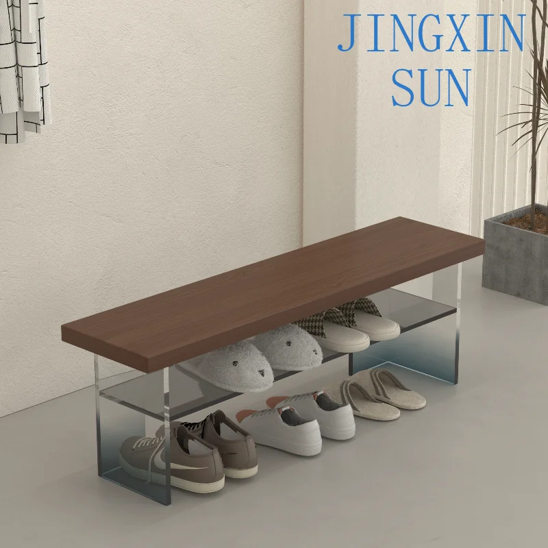 Italian acrylic gradual change walnut solid wood floor can sit for long strip shoe change stool light luxury modern style bedroo