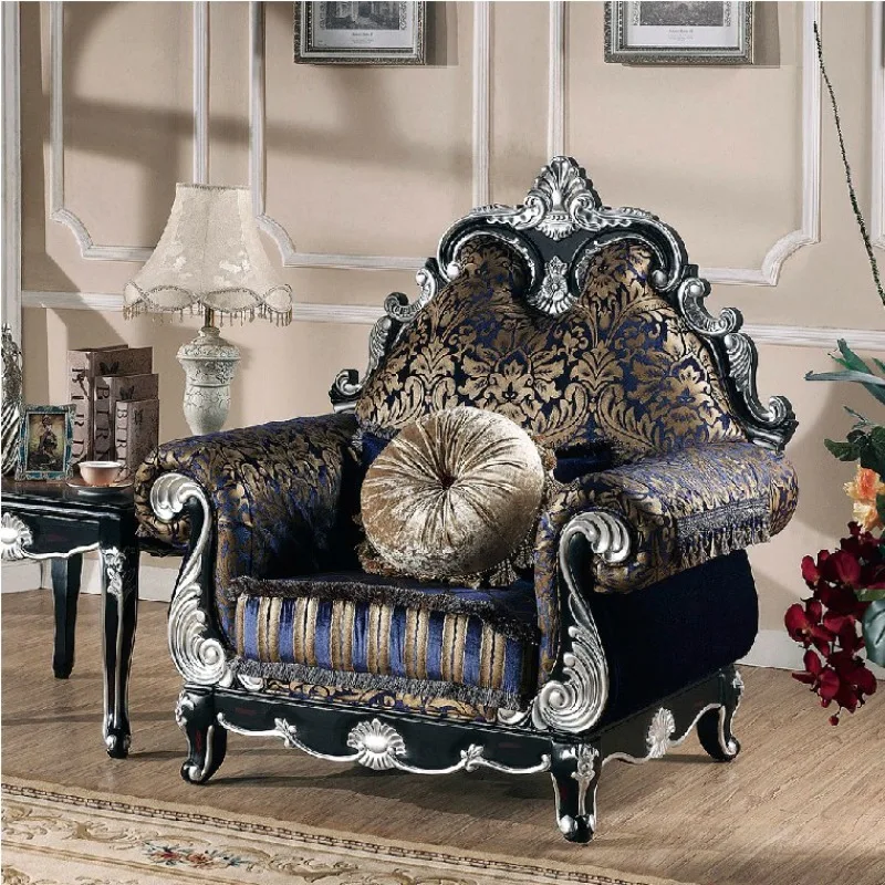 Small apartment living room European neoclassical solid wood fabric hotel furniture negotiation sofa combination, sales office r