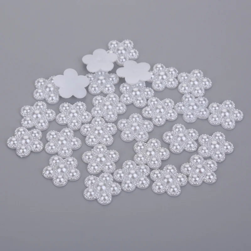 Bulk wholesale 500pcs 18MM Flower shape Loose Beads ABS Imitation Pearl Flat-back Beads DIY Jewelry Scrapbook Craft