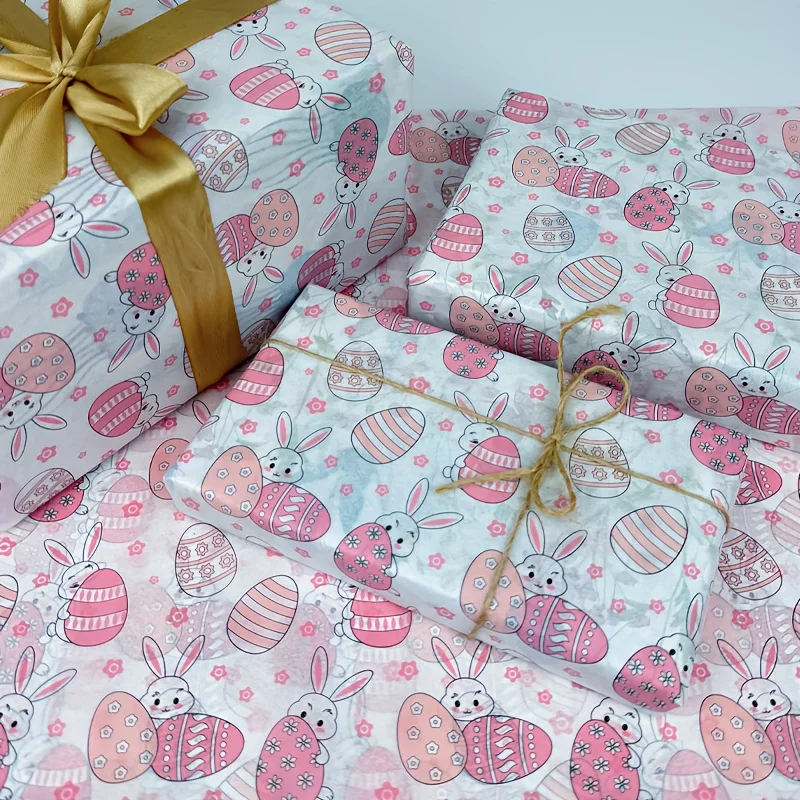 Easter Gift Wrapping Paper, Cute Bunny & Colorful Easter Egg Print Gift Wrap, Lightweight Art Paper for Easter Party Gift Packag