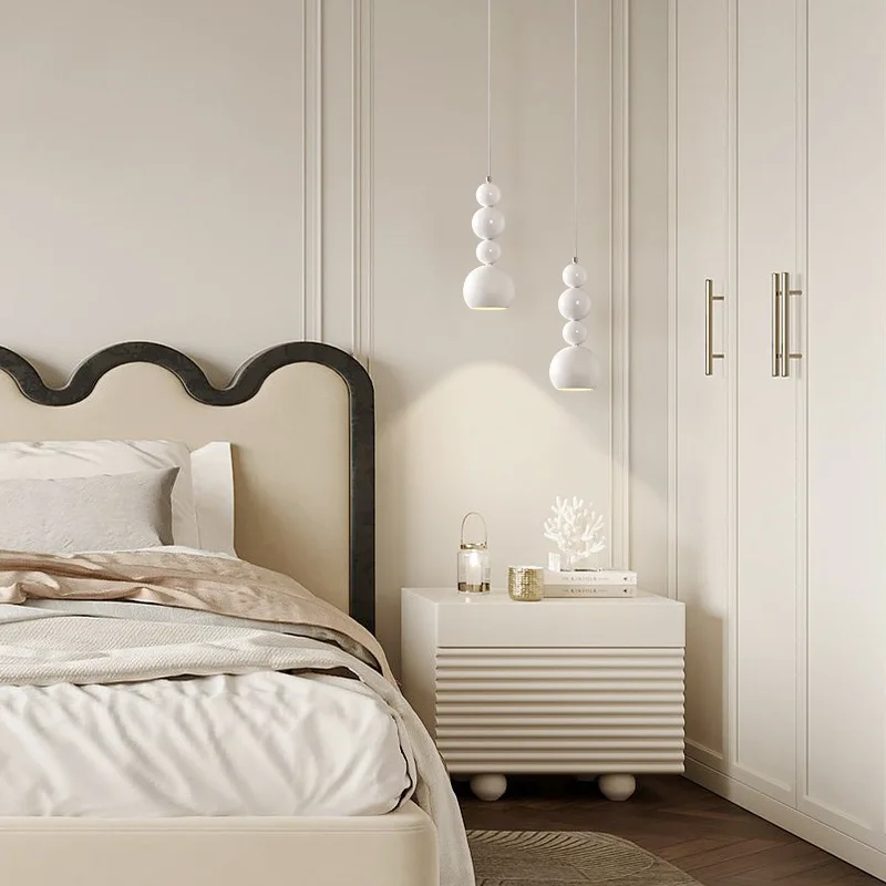 French White Metal Gourd Pendant Lights Cream Style Bedsides Bedroom Hanging Long Line Lamps Creative Interior Home Decoration