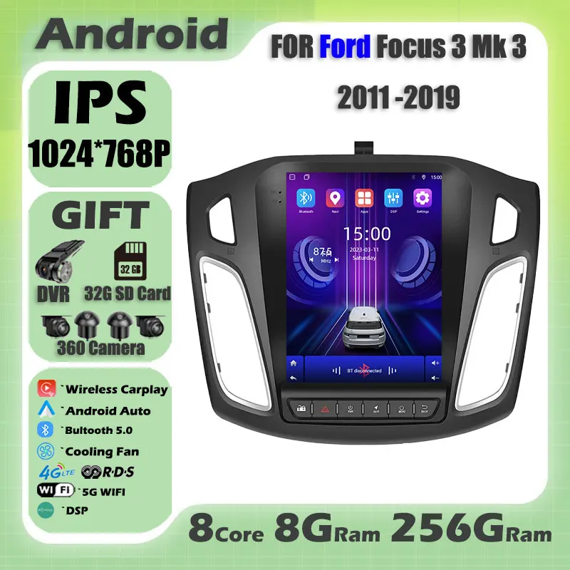 Android 14 For Ford Focus 3 Mk 3 2011 -2019 Carplay Car Radio Multimedia Video Player Navigaion GPS Head Unit Stereo Audio