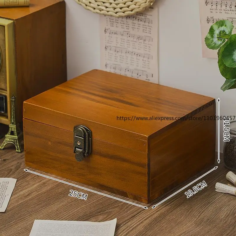 Japanese-style Vintage Lockable Tabletop Storage Box, Solid Wood, for Organizing Documents and Miscellaneous Items, Wooden